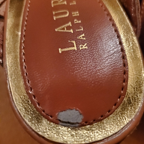 Ralph Lauren Giana Wedge Slip On Sandal Size 6 Brown Woven Leather - Picture 5 of 5